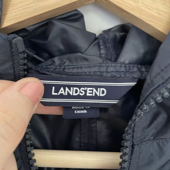 Lands' End navy blue women's size medium nylon windbreaker jacket with hood - Picture 4 of 10